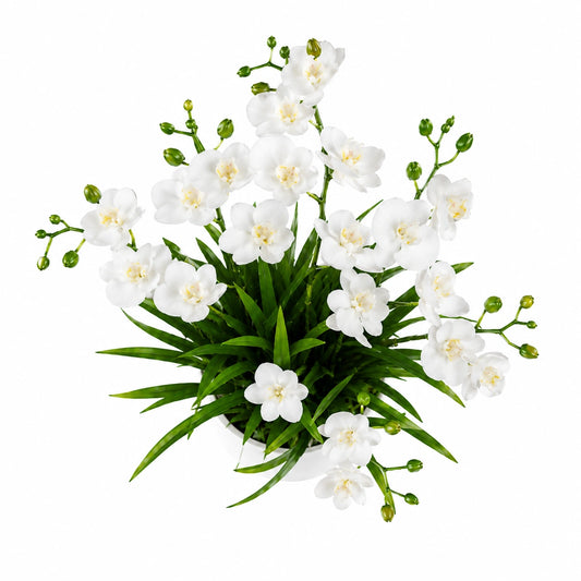 Liberty Wholesale Artificial White Orchid Potted Plant with White Plastic Pot