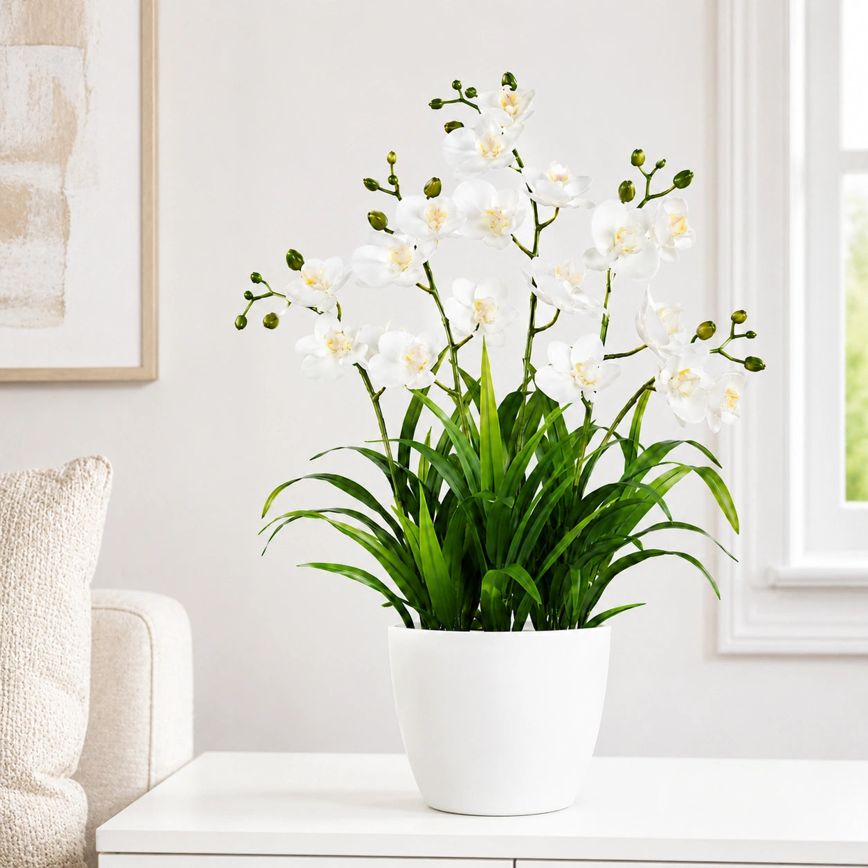 Liberty Wholesale Artificial White Orchid Potted Plant with White Plastic Pot