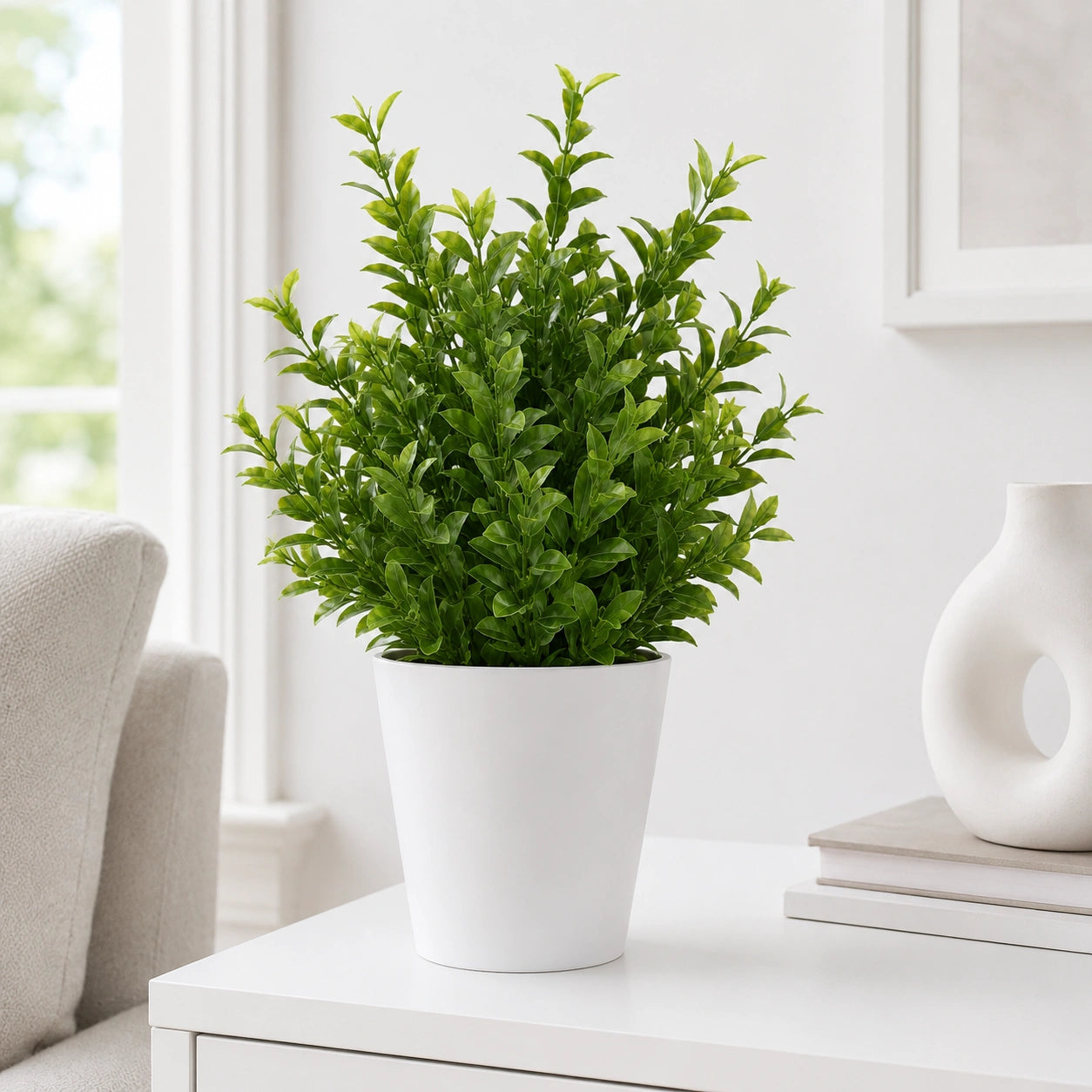 Liberty Wholesale Artificial Green Leaf Potted Plant with White Plastic Pot