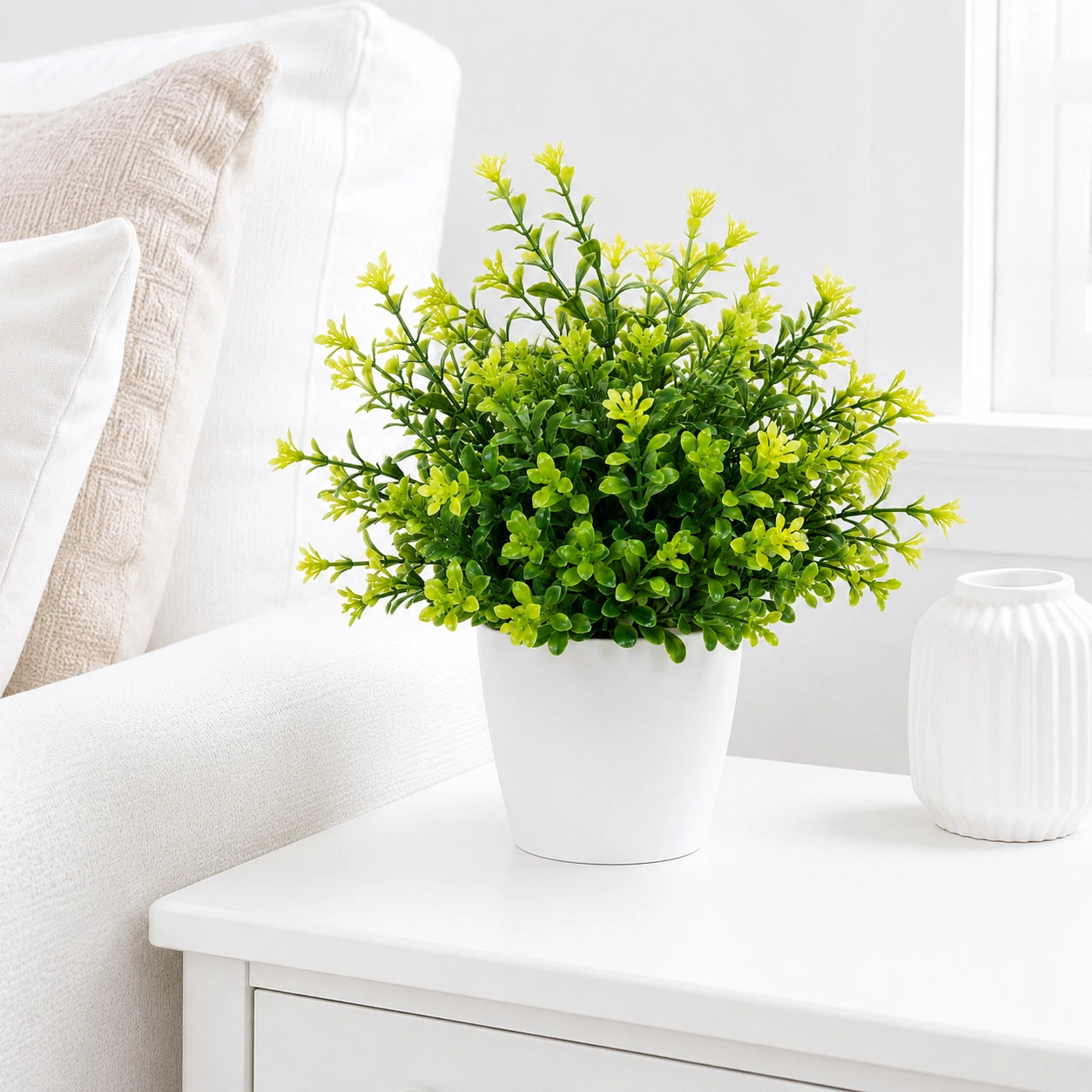 Liberty Wholesale Artificial Green Potted Plant with White Plastic Pot