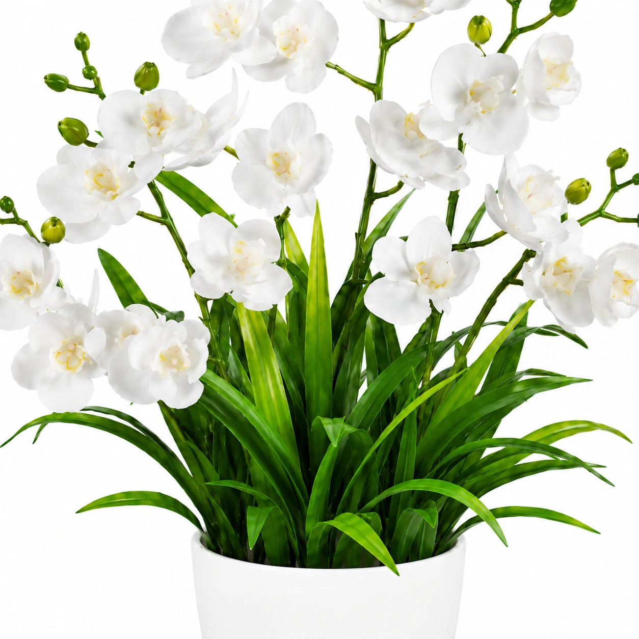 Liberty Wholesale Artificial White Orchid Potted Plant with White Plastic Pot