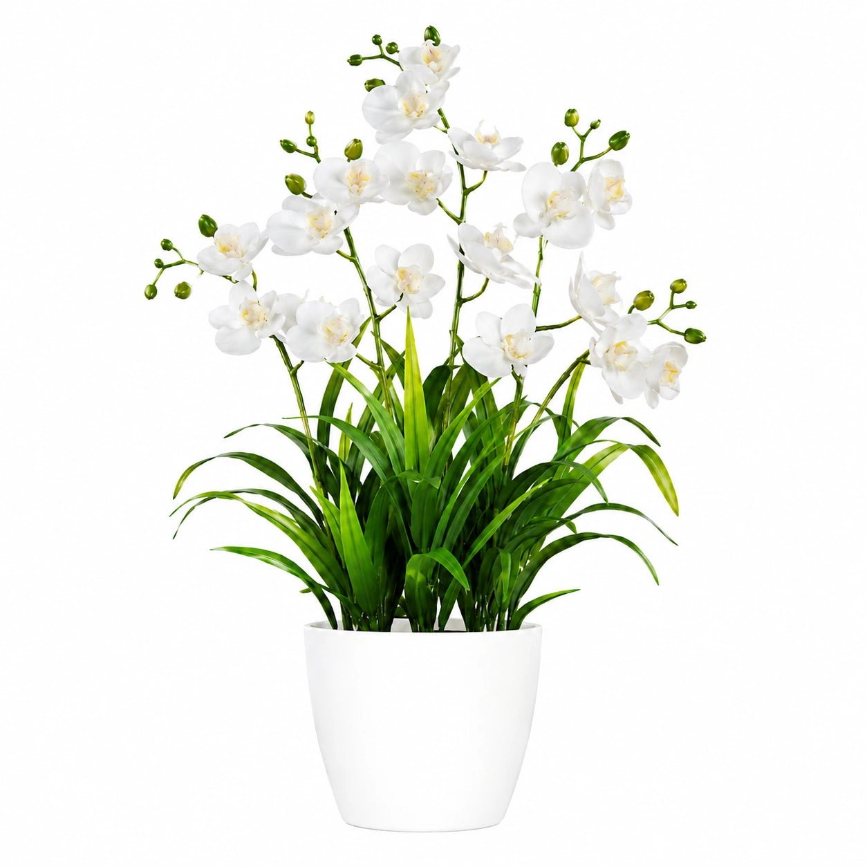Liberty Wholesale Artificial White Orchid Potted Plant with White Plastic Pot