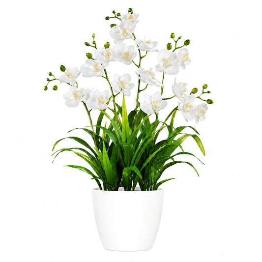 Liberty Wholesale Artificial White Orchid Potted Plant with White Plastic Pot